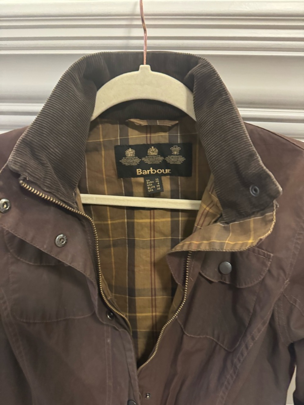 Barbour Brown Waxed Cotton Field Jacket with Corduroy Collar